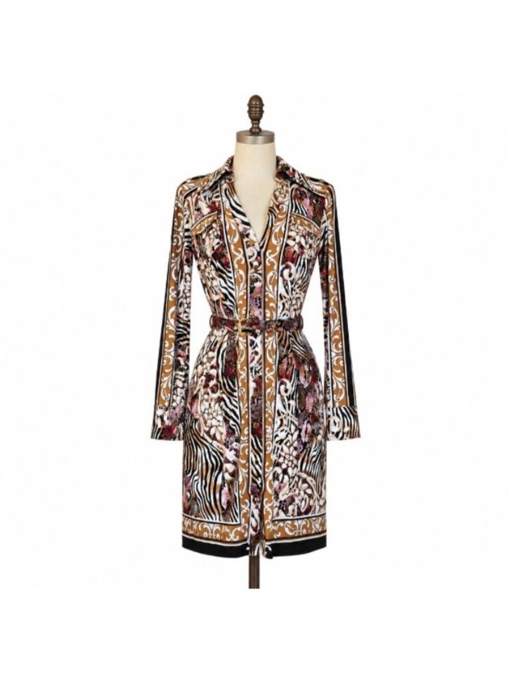 Cache NWT Shirt Dress Size 6 Animal Print Belted Gold Button Zebra Floral USA